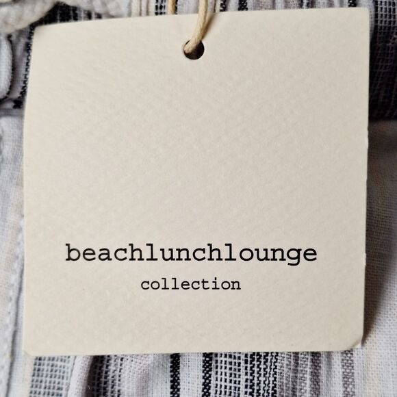 beachlunchlounge Margot Small Linen Cotton Striped Wide Leg Cropped Pant Pockets - Picture 12 of 13